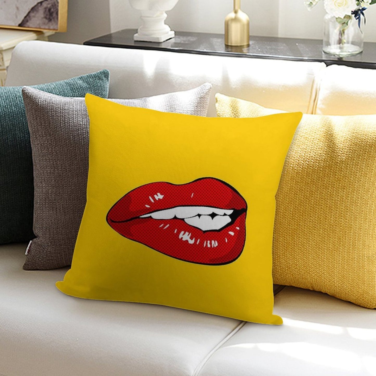 Sexy Biting Lips Throw Pillow Face Mask Soft Easy Maintenance Throw Pillow