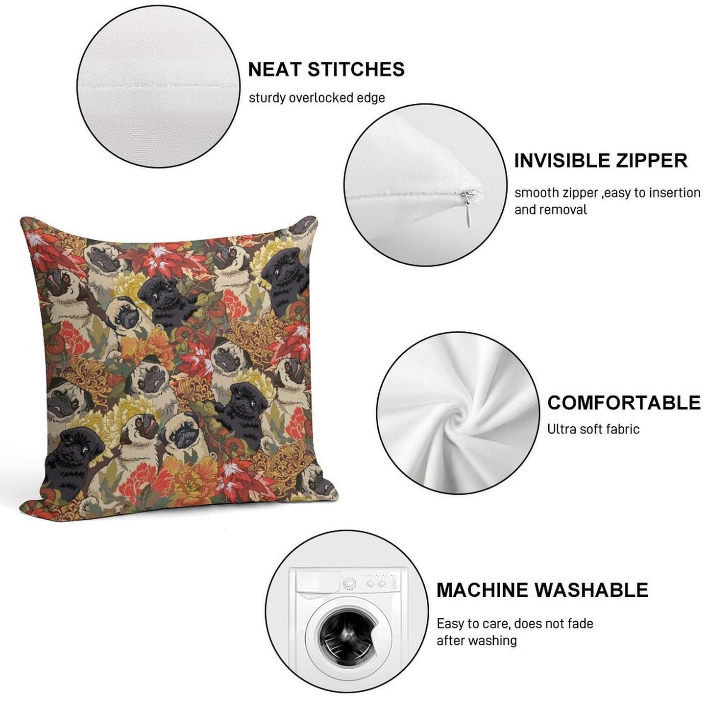 Because Pugs Autumn Soft Short Plush Fabric Throw Pillow