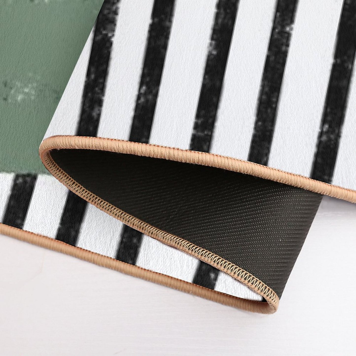 Polka Dots And Stripes Pattern (blackwhitesage Green)  Anti-Trip Bath Mat