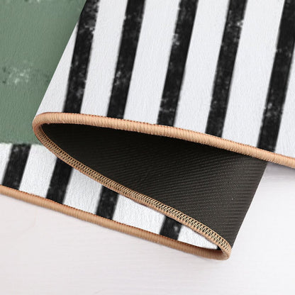 Polka Dots And Stripes Pattern (blackwhitesage Green)  Anti-Trip Bath Mat