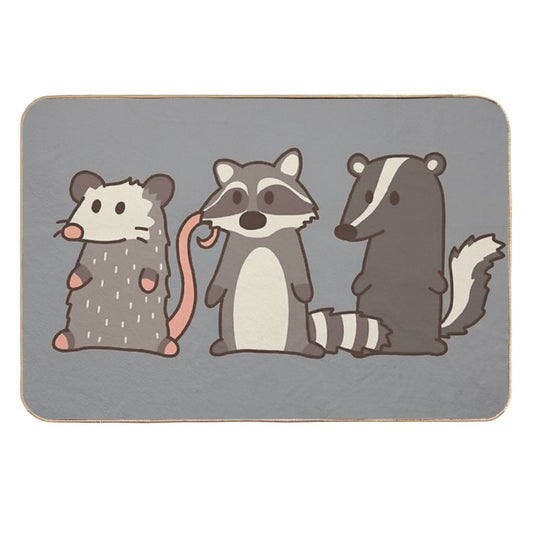 Raccoon, Opossum & Skunk Woodland Friends  Absorbent Bath Mat
