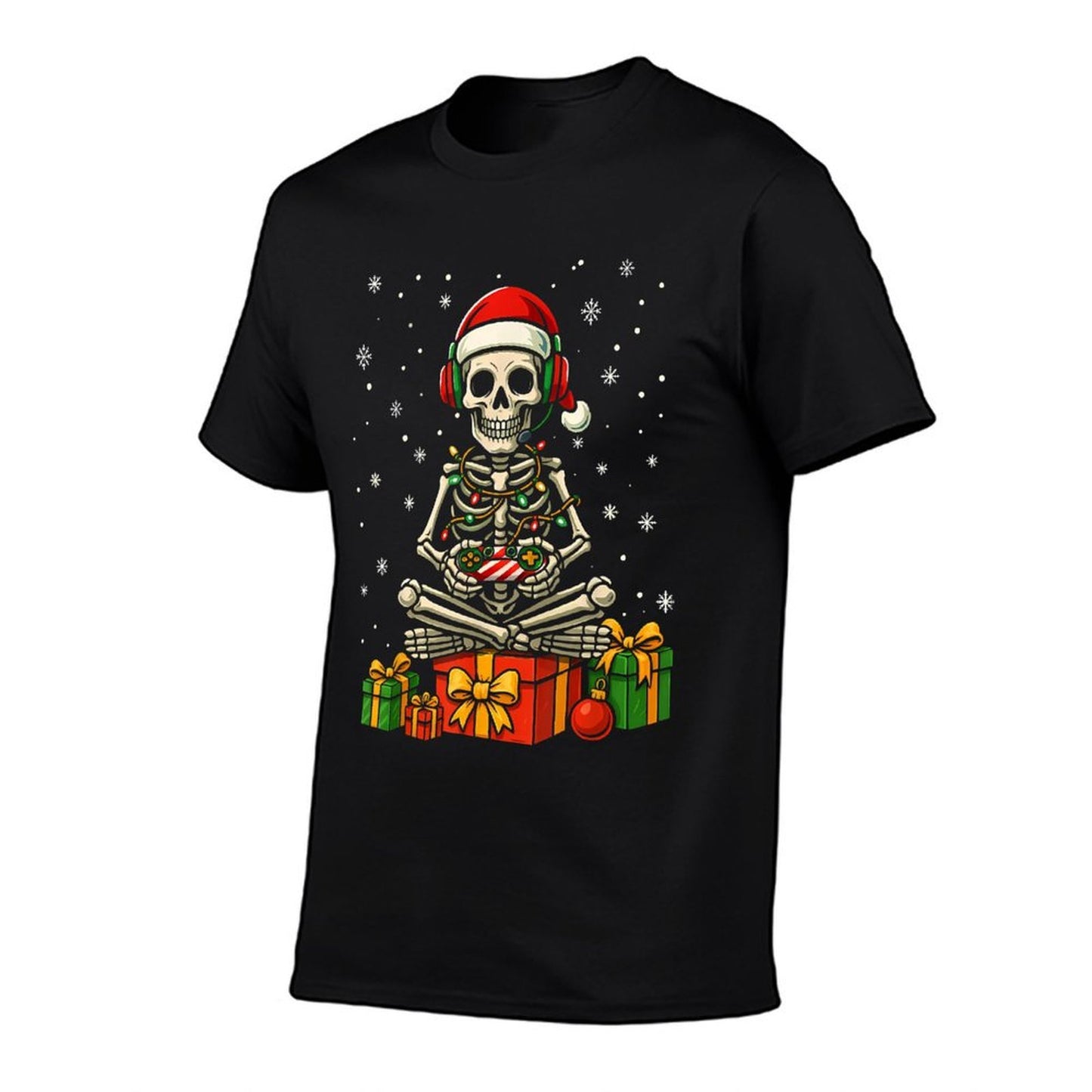 Funny Skeleton Game Controller Xmas Lights Men Women Kids PJ  Cotton T-Shirt