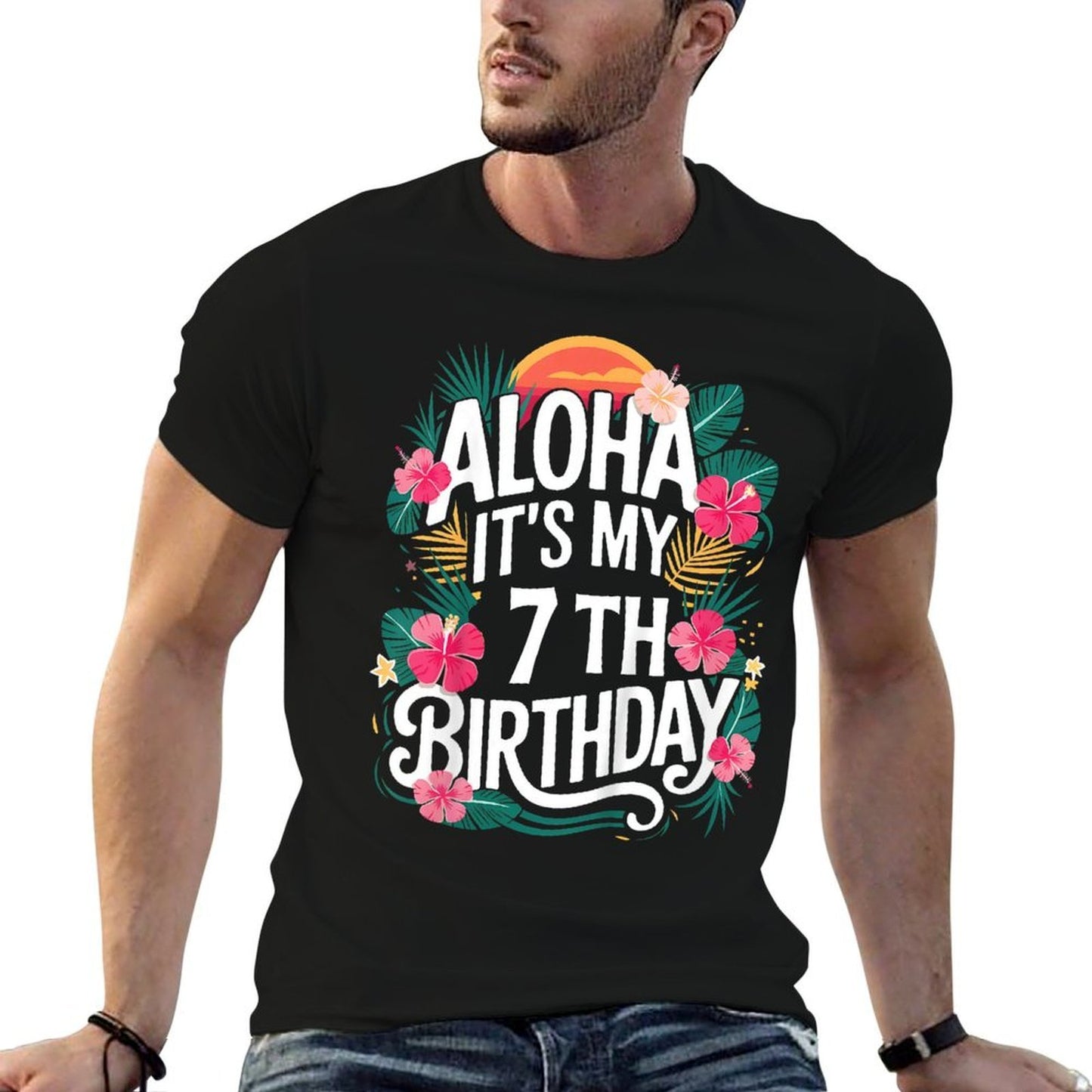Kids Hawaii Aloha 7th Birthday Hawaiian Girl 7 Years Old  Classic T-Shirt