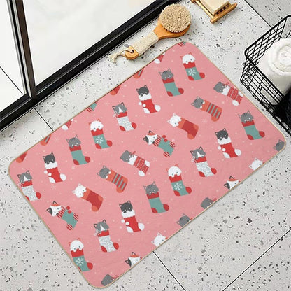 Christmas Cat Stockings  Slip-Resistant Bath Mat