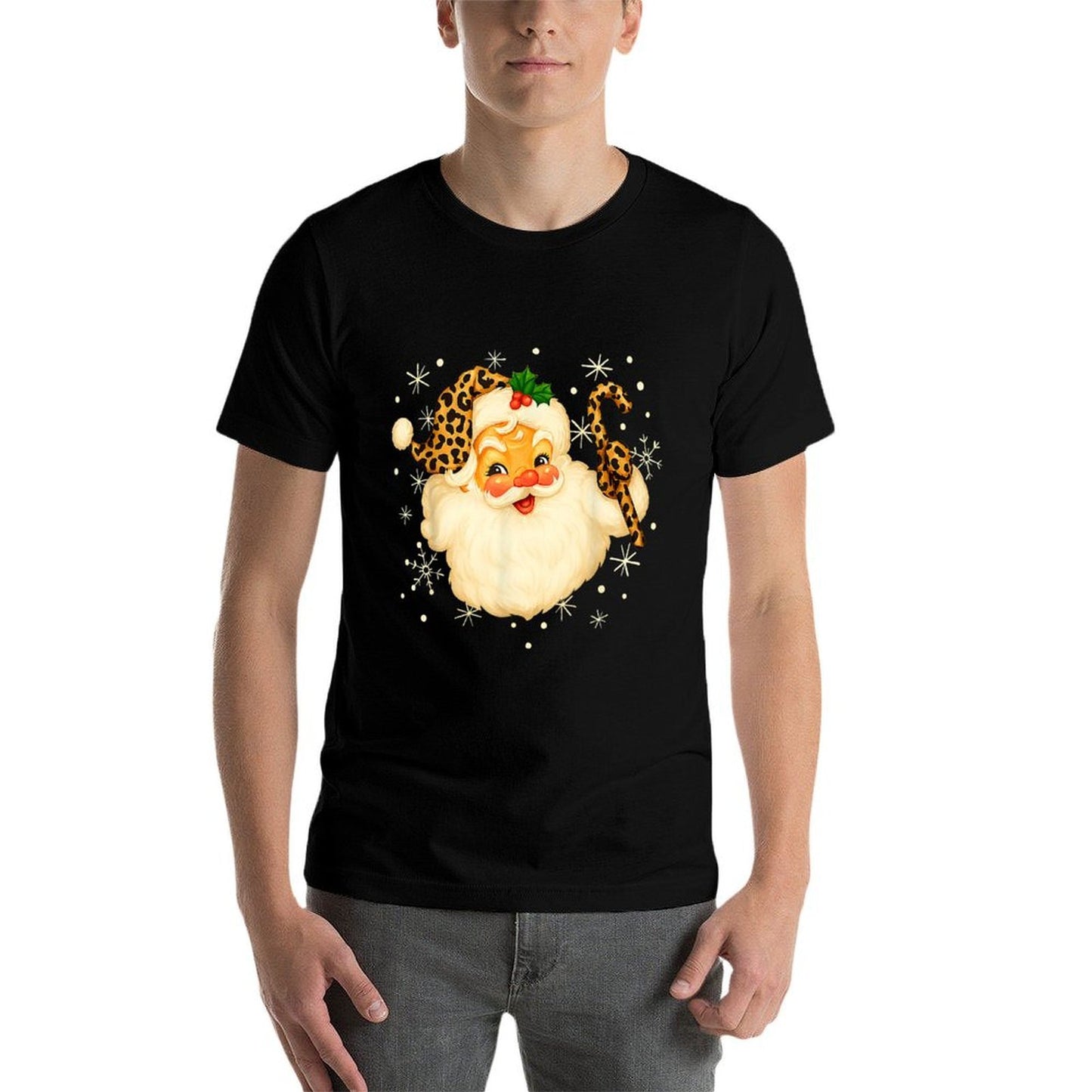 Funny Santa Claus Face Christmas Xmas Leopard Santa Hat  Affordable Price T-Shirt