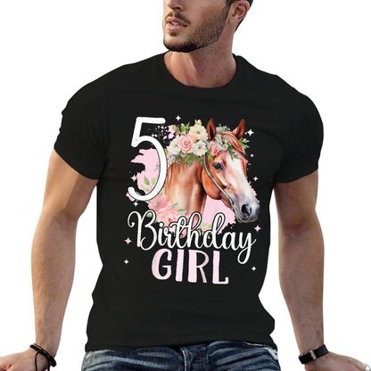 Kids 5th Birthday Horse Girl 5 Years Five Finally 5 Birthday  Wrinkle-resistant T-Shirt