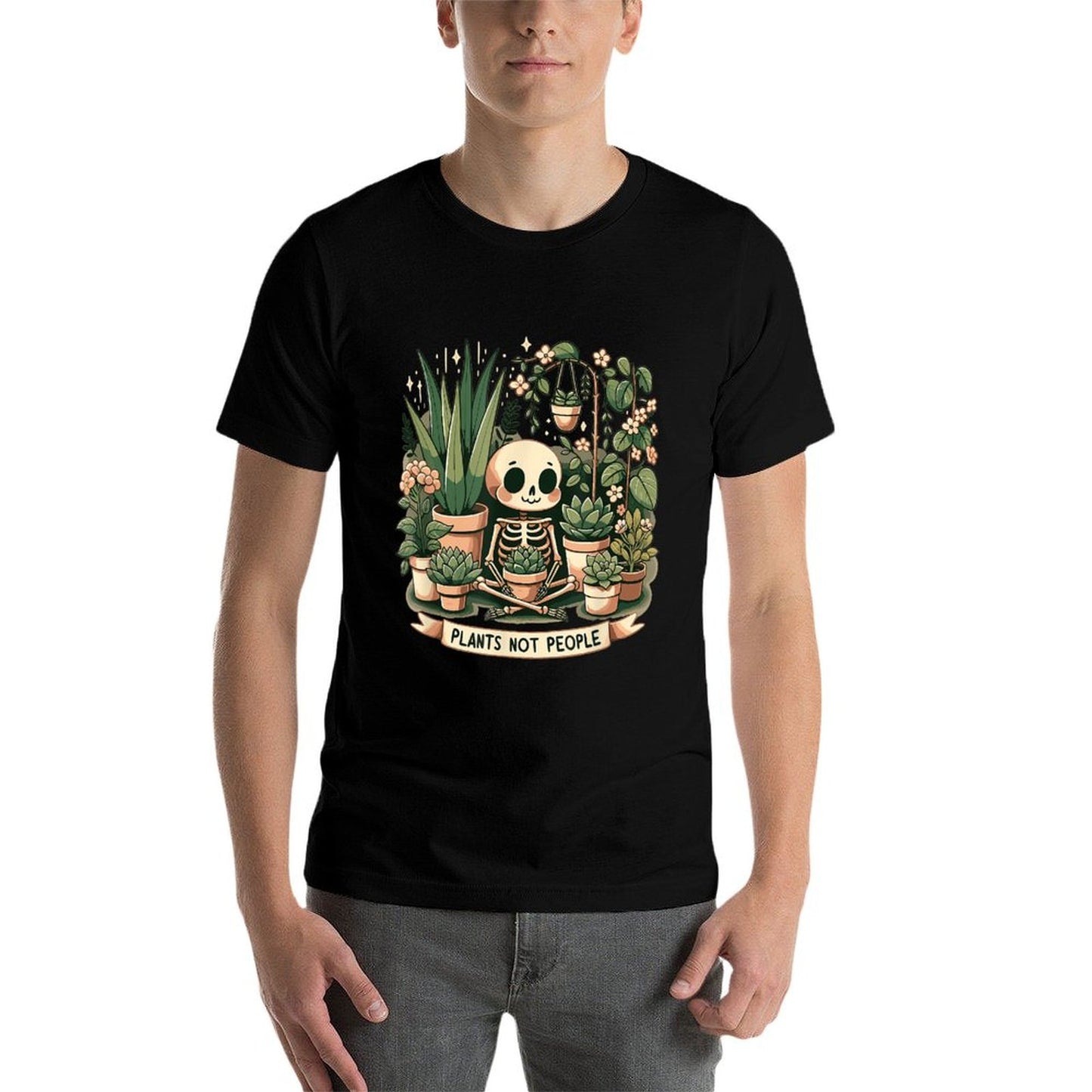 Plant Lover Skeleton Design - Plants Not People High-quality Stitching T-Shirt