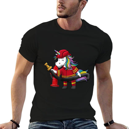 Unicorn Firefighter Fireman Birthday Party Funny Girl Love  Trendy Pattern T-Shirt