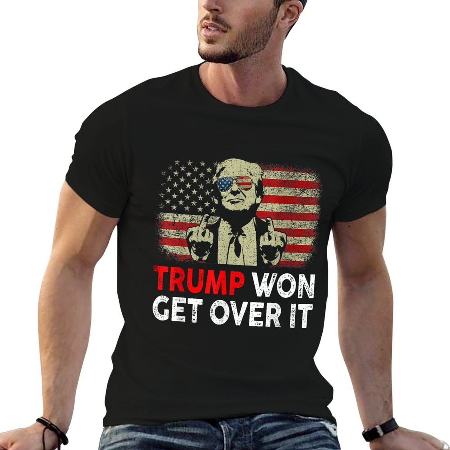 Trump Won Get Over It Patriotic Pro Trump Anti Kamala Funny  Fade-proof Color T-Shirt