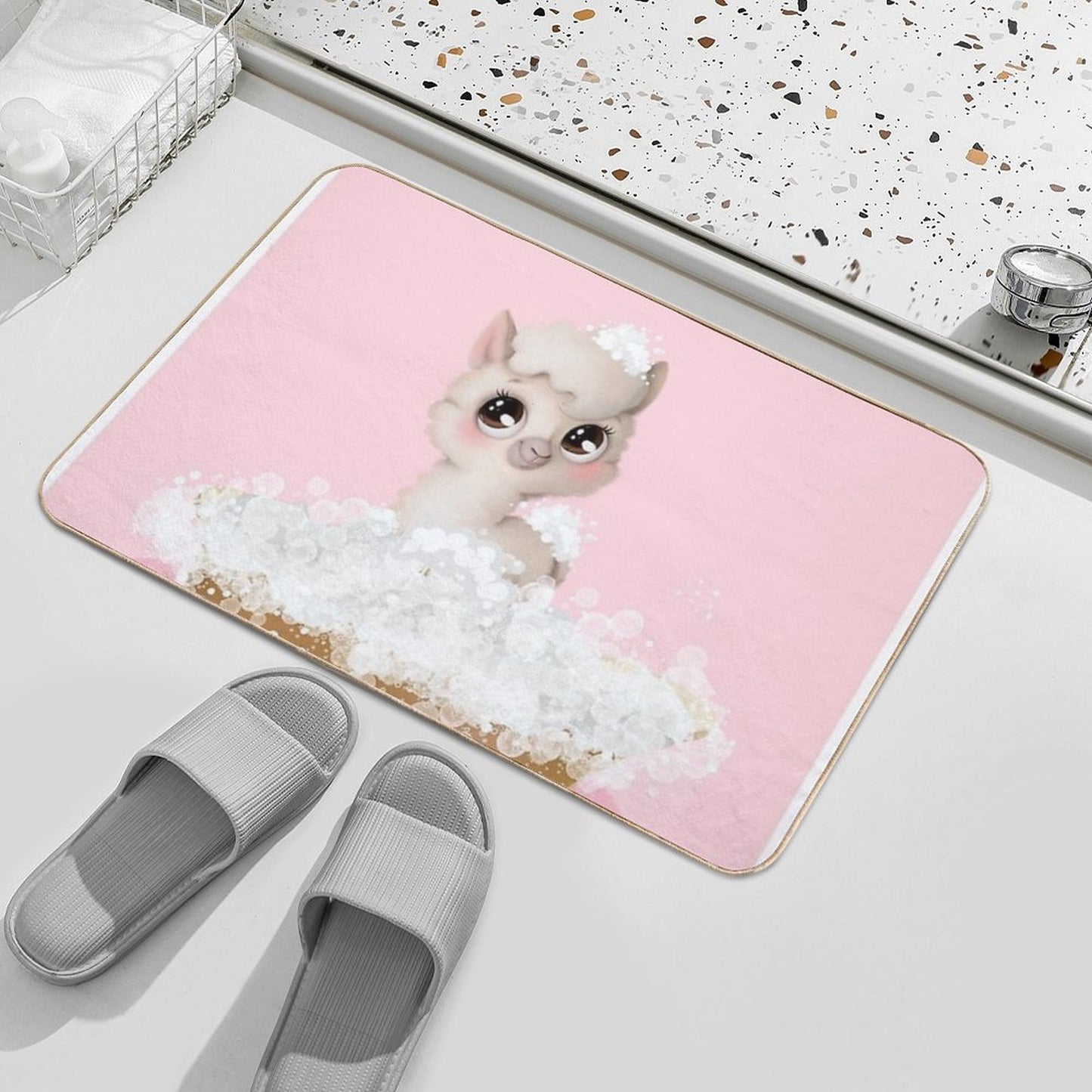 Baby Llama in A Bathtub, Girls Bathroom Print, Baby Animals in Tub, Whimsy Animal, Kids Bathroom Art  Pet-Safe Bath Mat