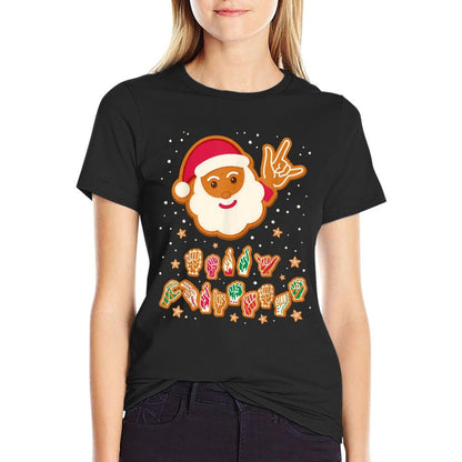 ASL Christmas Santa Signing Merry Christmas Sign Language  Stretchy T-Shirt