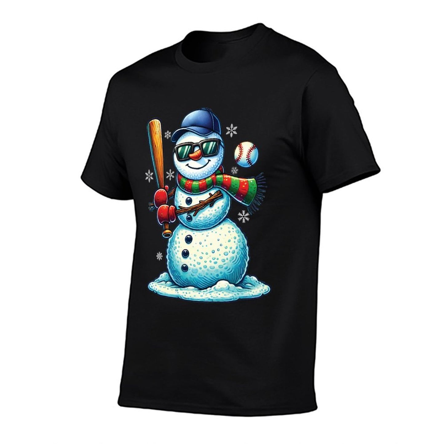 Snowman Playing Baseball Lovers Boys Kidsns Christmas  High-quality Stitching T-Shirt