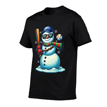 Snowman Playing Baseball Lovers Boys Kidsns Christmas  High-quality Stitching T-Shirt