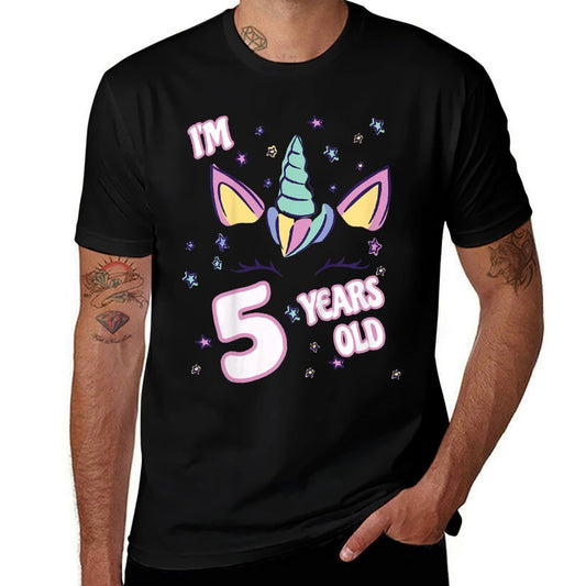 Unicorn 5th Birthday I'm 5 Years Old Girl Unicorn Design  Fade-proof Color T-Shirt