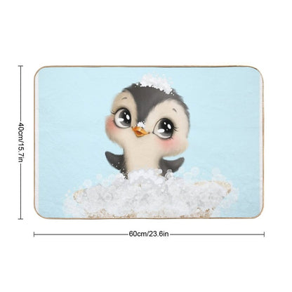 Cute Baby Penguin in A Bathtub, Boys Bathroom Print, Baby Animals in Tub, Whimsy Animal, Kids Bathroom Art  Stain-Proof Bath Mat