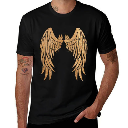 Golden Angel Wings On Back - Angelic Wings Design  Polyester Blend T-Shirt