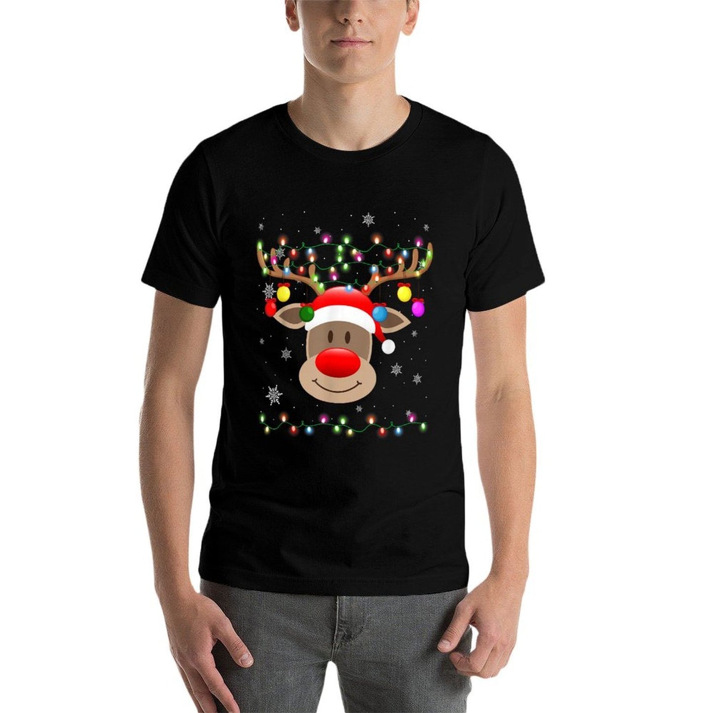 Red Nose Reindeer Snowflakes Chirstmas Lights  Quick-drying T-Shirt