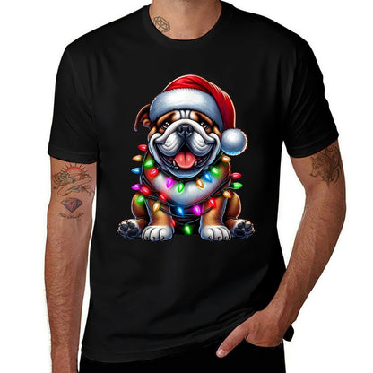 English Bulldog Christmas Tree Lights Xmas Pajama Dog Lover  Odor-resistant T-Shirt