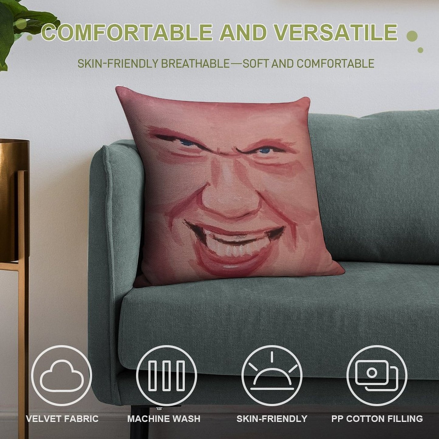 Evil Erling Haaland Face Soft Decorative Cover Throw Pillow