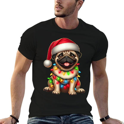 Pug Dog Christmas Tree Lights Santa Xmas Pajama Dog Lover  High-quality Stitching T-Shirt