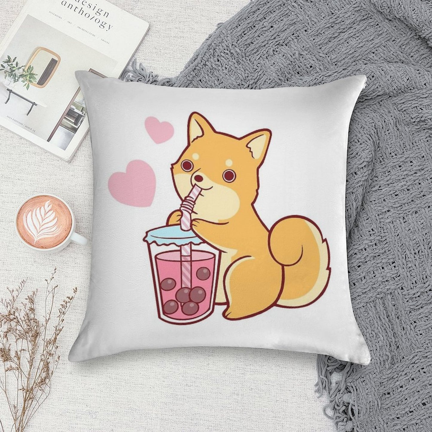 Bubble Tea Shiba Soft High-Density Material Throw Pillow