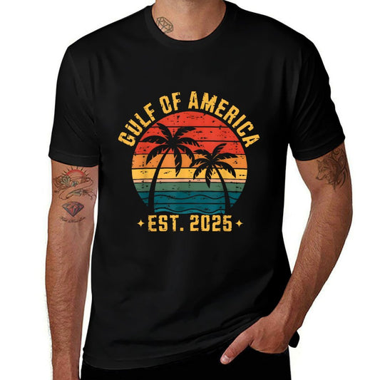 Retro Gulf Of USA America Est 2025 American Flag Wrinkle-resistant T-Shirt