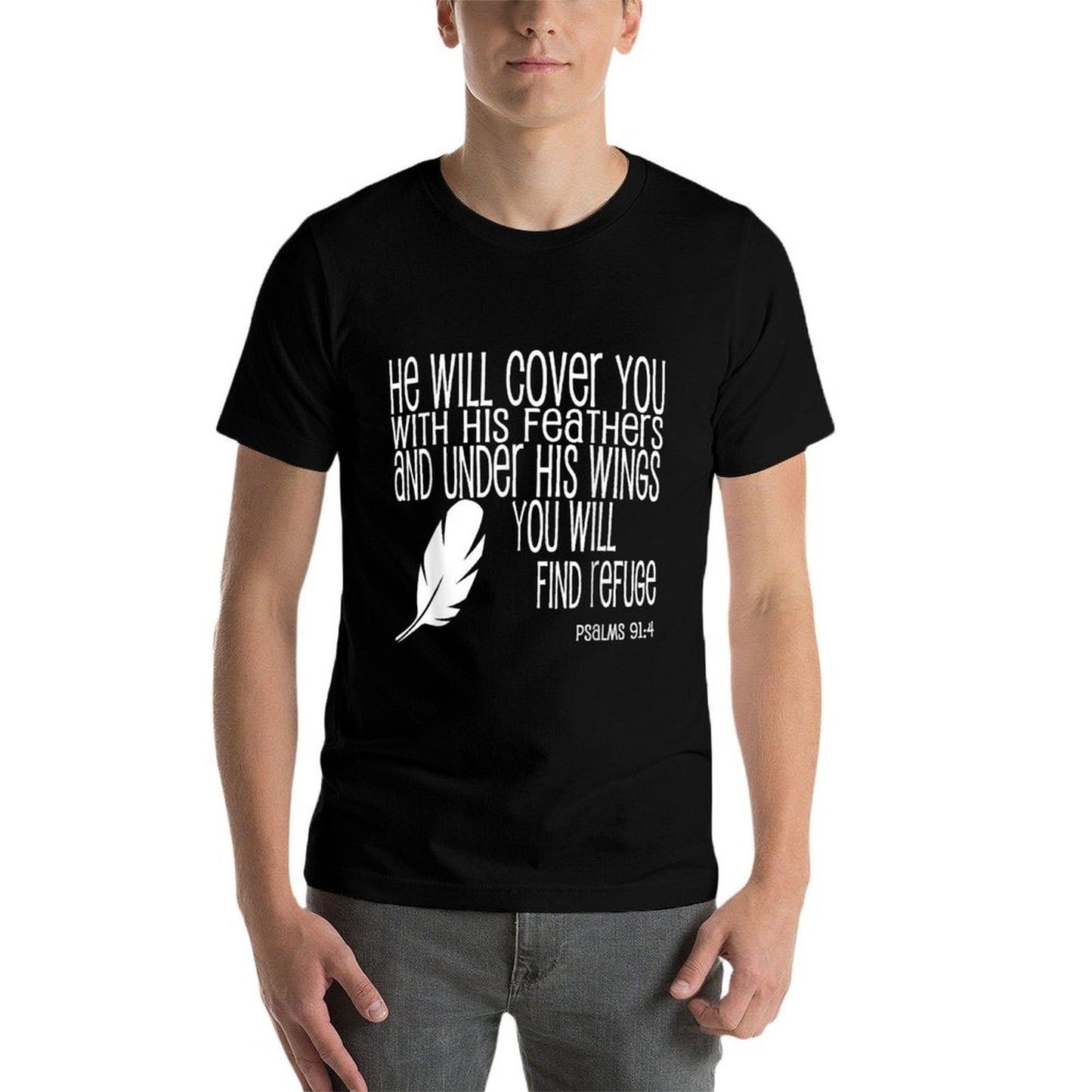 Under His Wings Find Refuge Psalms 914 Christian  Relaxed-fit T-Shirt