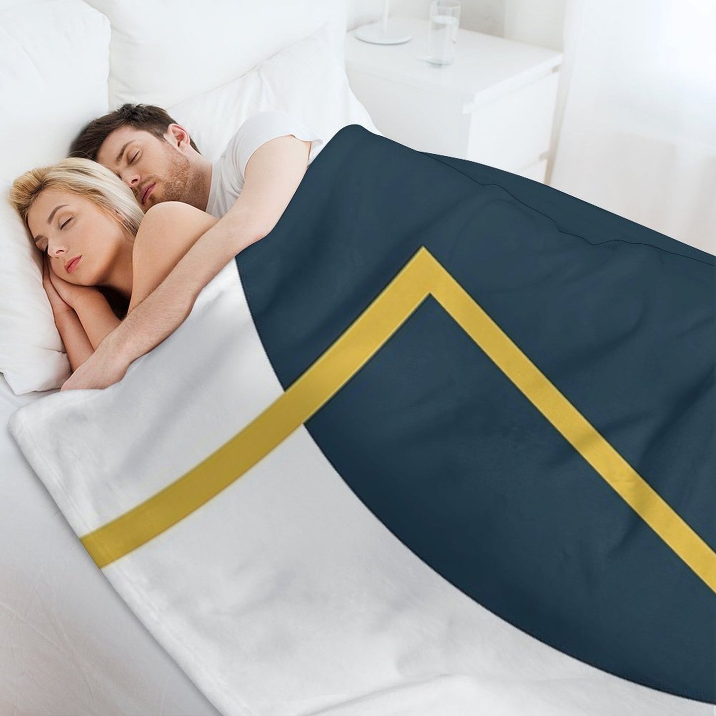 Abstract Geometric Minimalist Navy Blue, Light Mustard Yellow, And White Travel-friendly Throw Blanket