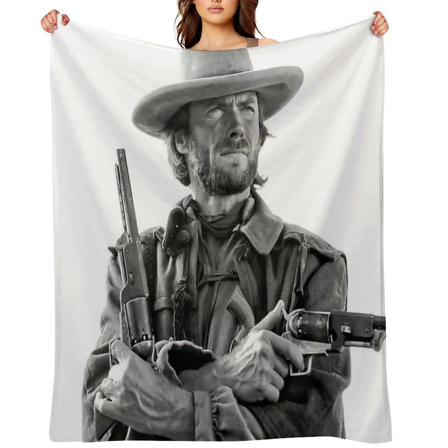 Clint Eastwood, Black And White, Vintage Cowboy Wall Art Easy Care Throw Blanket