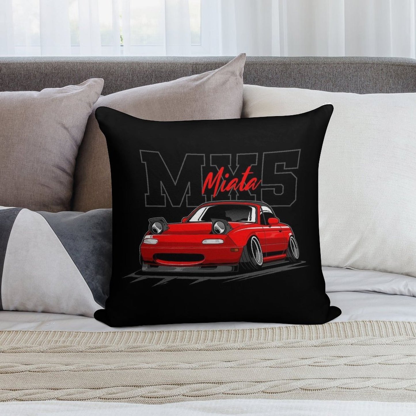 Red Miata Jdm Car Soft Short Plush Fabric Throw Pillow