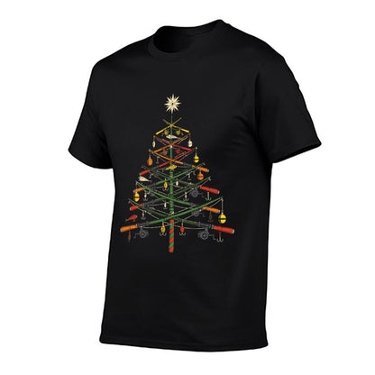 Fishing Rod Christmas Tree Funny Xmas Fisherman  Heathered Texture T-Shirt