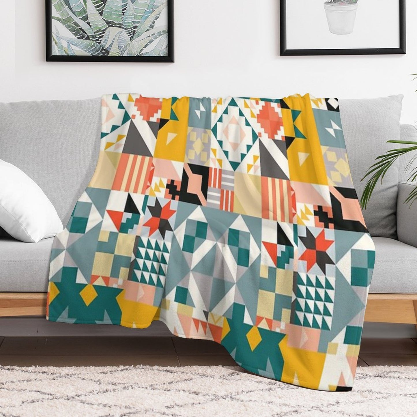 Colorful Tiles Pattern Premium Throw Blanket