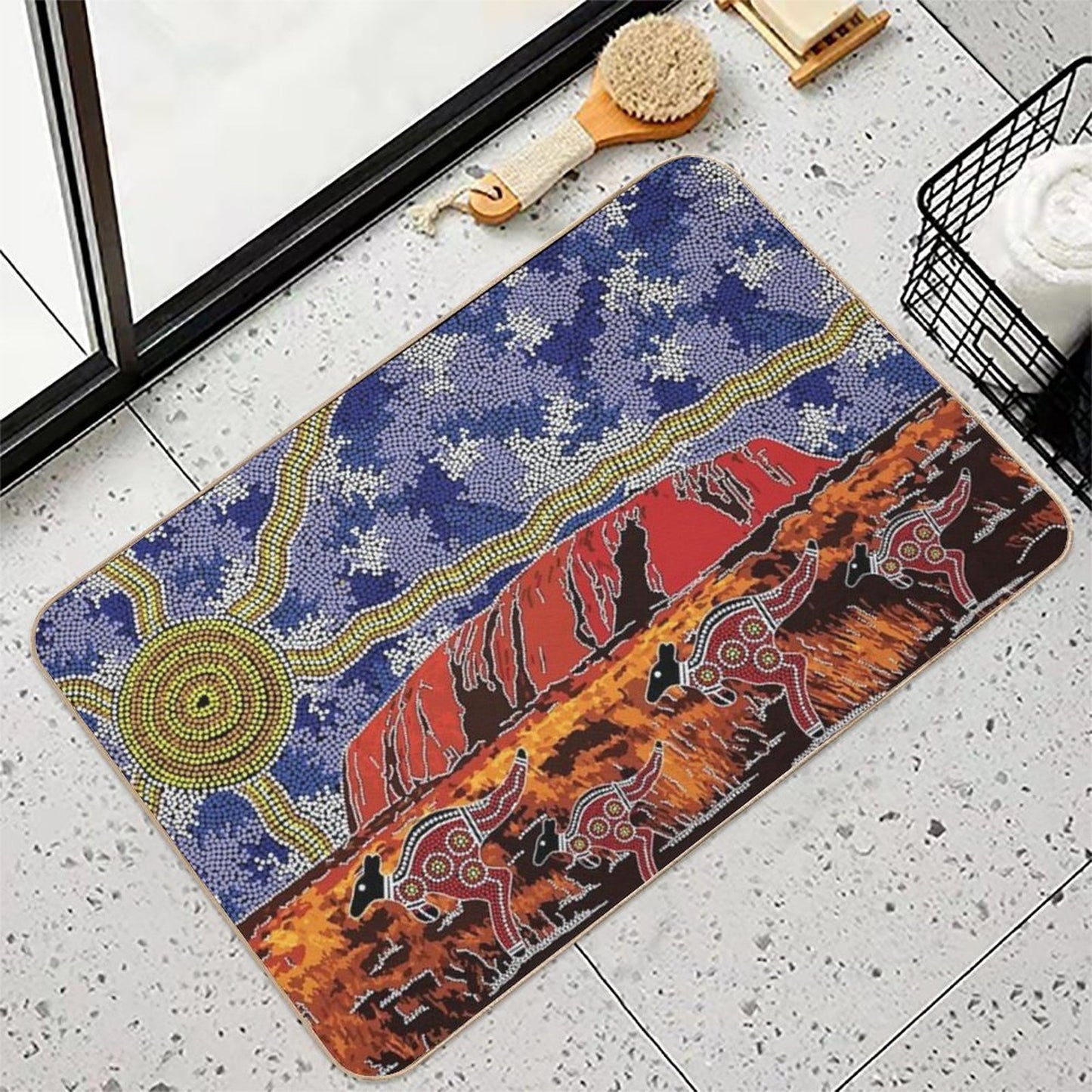 Authentic Aboriginal Art - Uluru Sky  Non-Slip Bath Mat