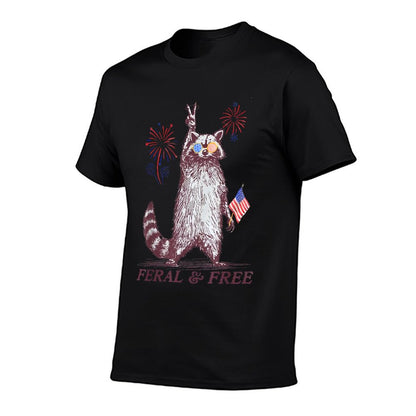 Feral & Free Funny Patriotic Racoon Feral And Free 4th July Eco-friendly Material T-Shirt