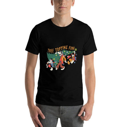 Amazon Essentials Mens Mickey Mouse Goofy And Donald Christmas Tree Topping Fun, Black Graphic Print, Small  Soft T-Shirt