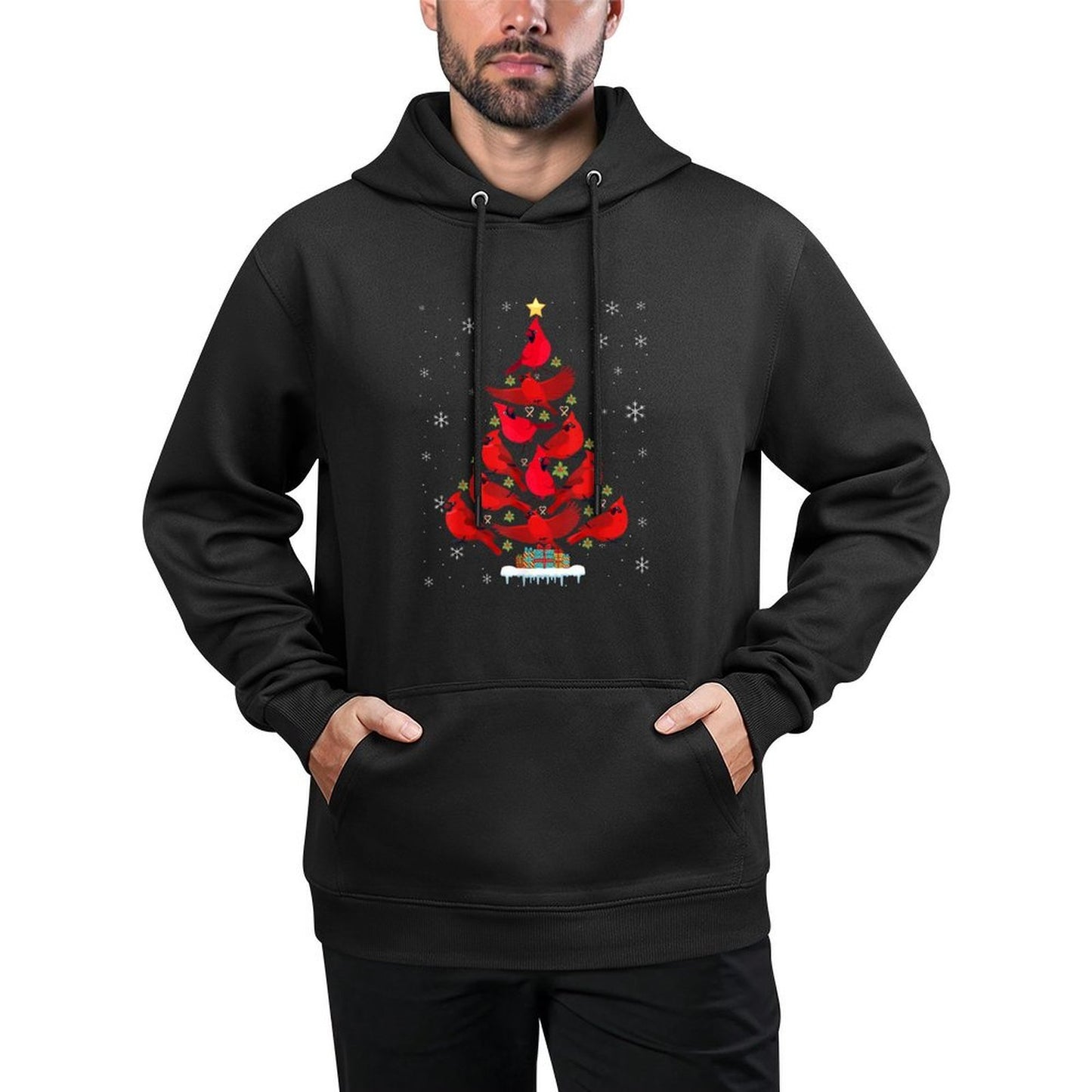 Santa Cardinal Bird Christmas Tree Christmas Lights Lover Colorfast Hoodie