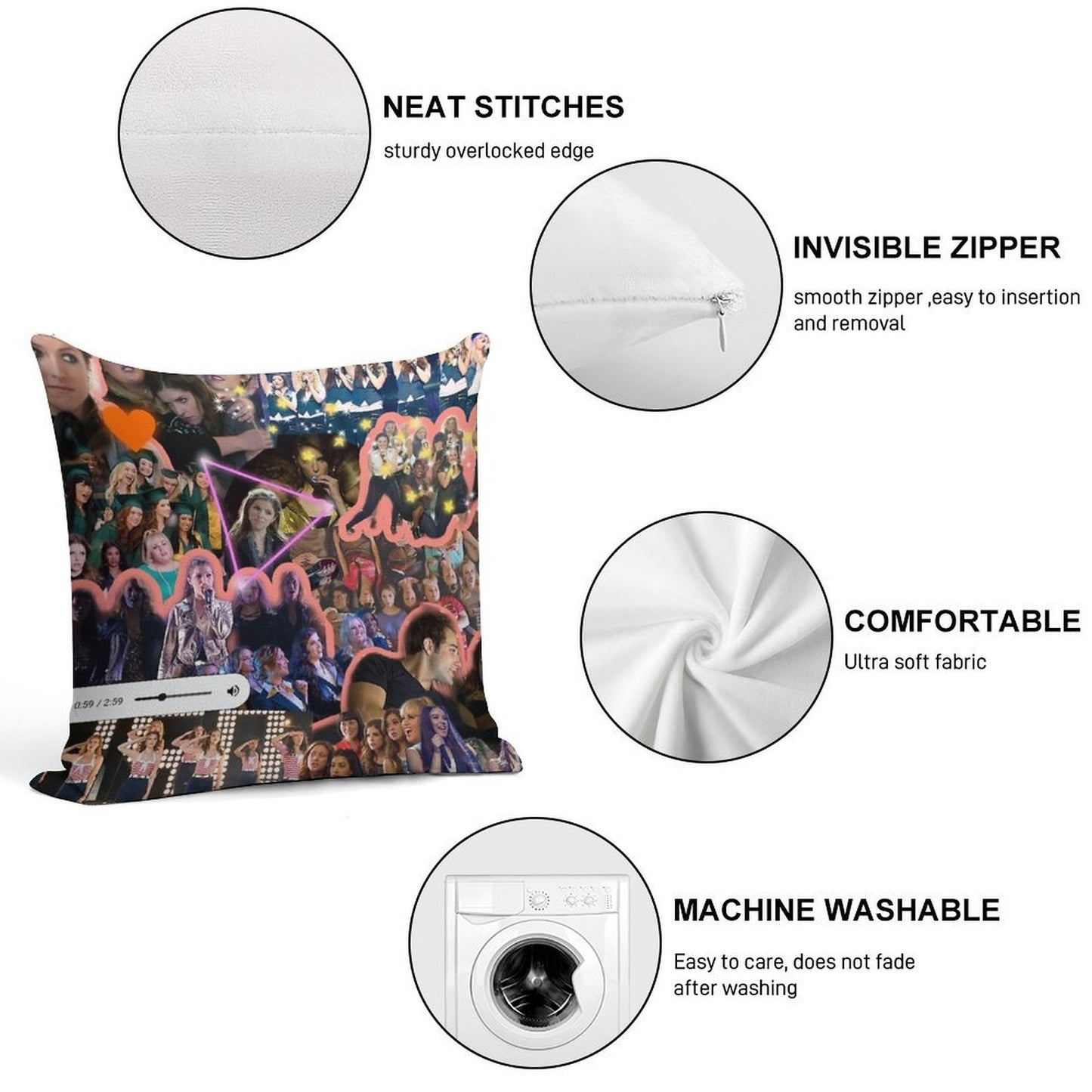 Pitch Perfect Collage Soft Bedroom Essential Throw Pillow