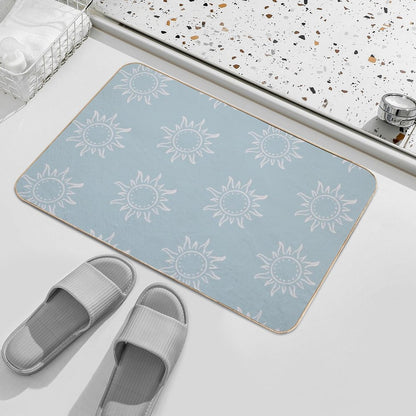 Cute Boho Sun Pattern Bohemian Aesthetic In Muted Colors Sky Blue  Easy Maintenance Bath Mat