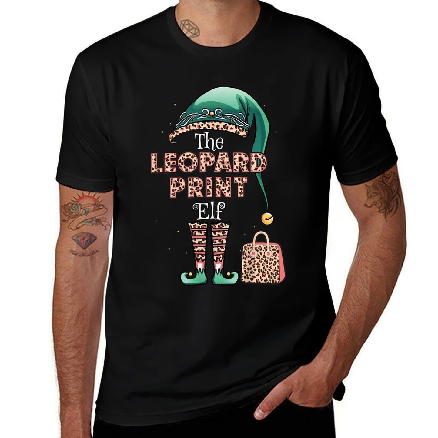 Leopard Print Elf Matching Family Christmas Stylish Leopard  Lightweight T-Shirt