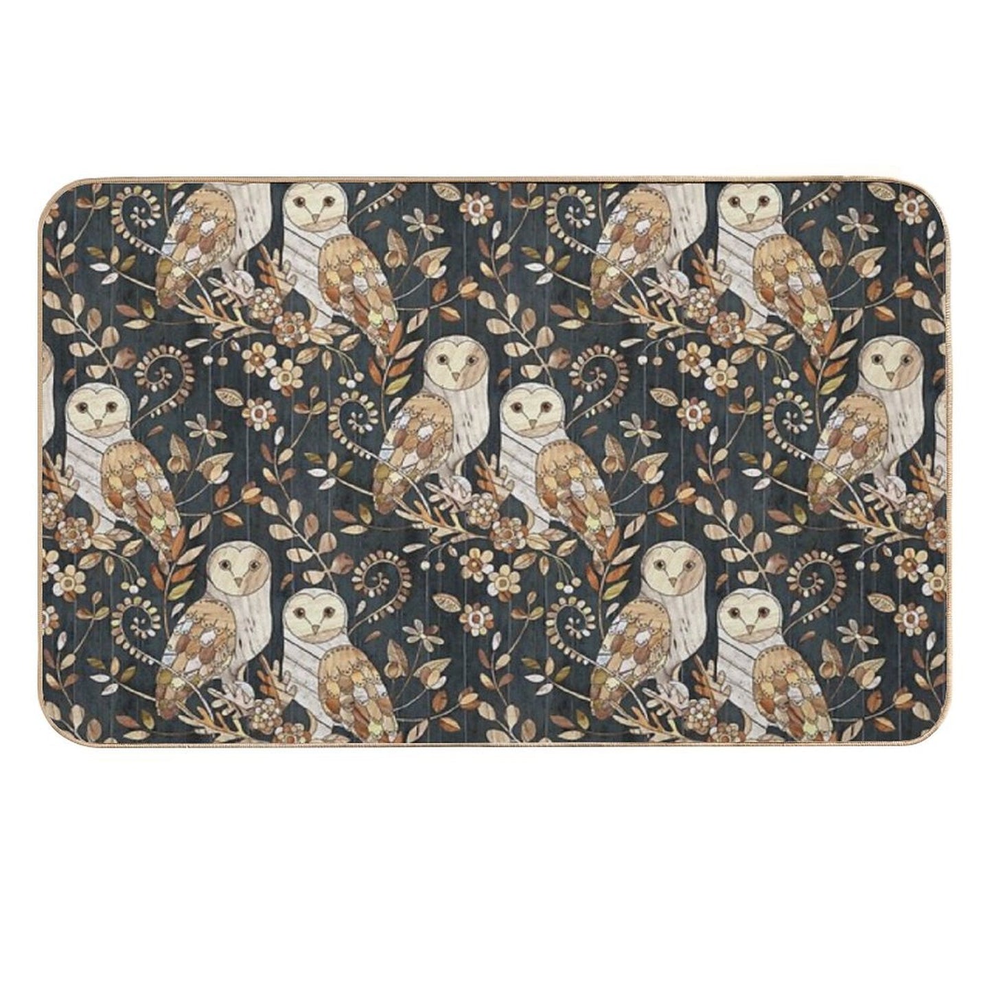 Wooden Wonderland Barn Owl Collage  Rapid-Drying Bath Mat