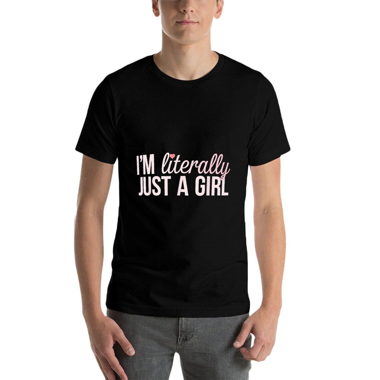 Girl I'm Literally Just A Girl Pink Heart Graphic  Rolled Sleeves T-Shirt