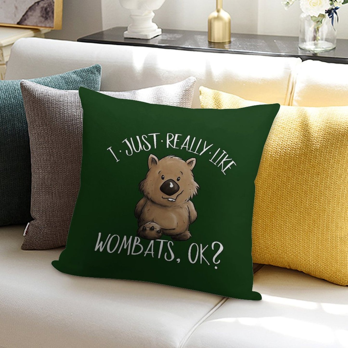 I Just Really Like Wombats OK Cute Marsupial Wombat Soft Decorative Cover Throw Pillow