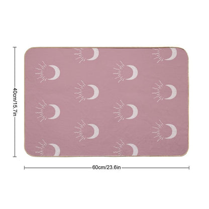 Cute Sun And Moon Design Boho Aesthetic In Muted Colors Deep Pink  Repositionable Bath Mat