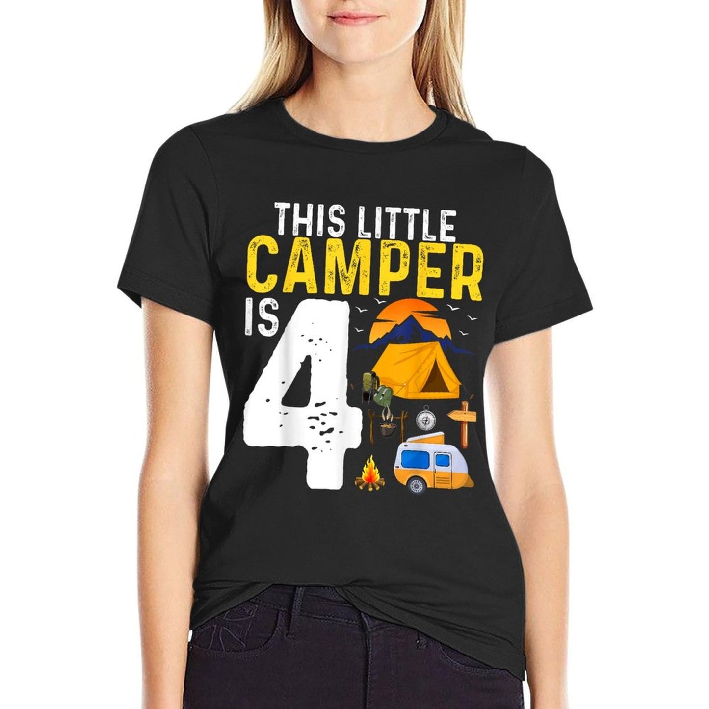 Kids Funny 4th Camping Birthday Camper Lover 4 Year Old  Lightweight T-Shirt