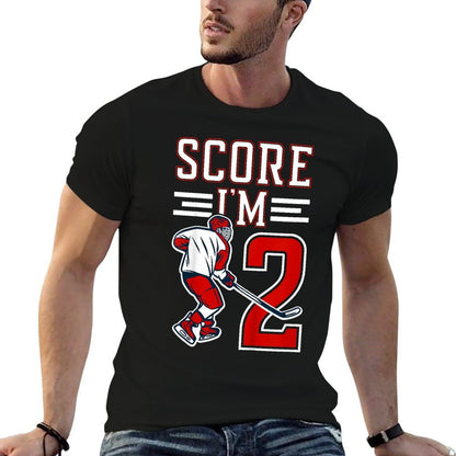 Kids 2nd Birthday Ice Hockey Boy Two Year Old Ice Hockey Player  Fade-proof Color T-Shirt