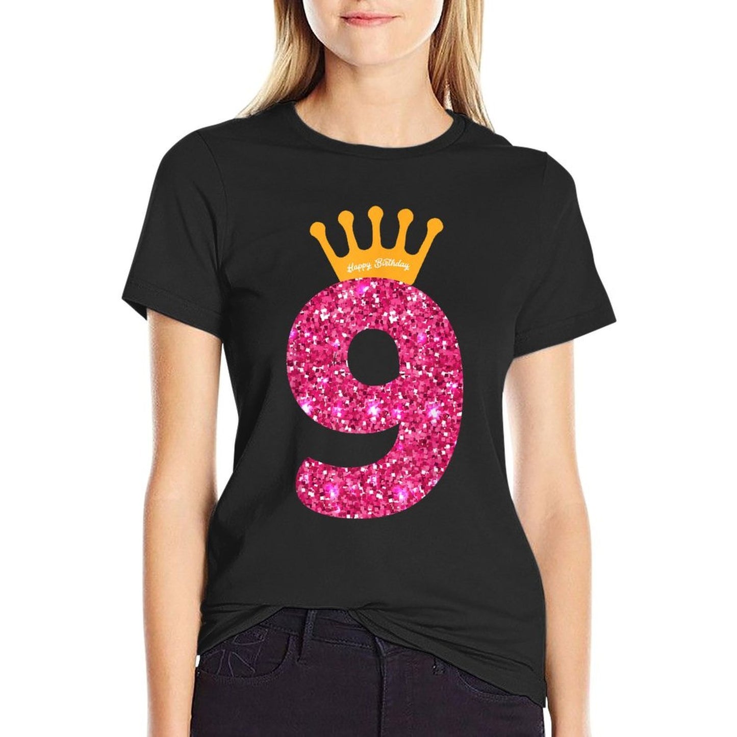 Happy Birthday, Girls 9th Party 9 Years Old Bday  Summer-ready Fabric T-Shirt