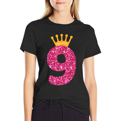 Happy Birthday, Girls 9th Party 9 Years Old Bday  Summer-ready Fabric T-Shirt