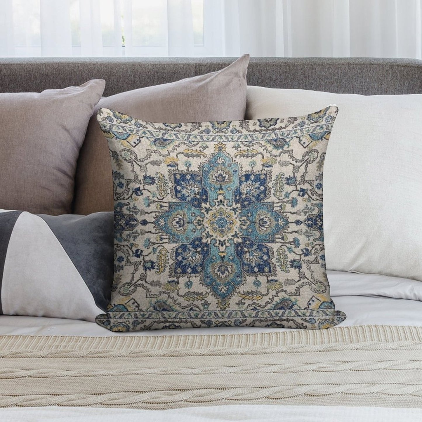 Persian Vintage Gray Blue Soft Shrink-Resistant Throw Pillow