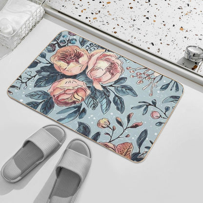 Organic Hand-Drawn Watercolor Floral Design  Non-Slip Bath Mat