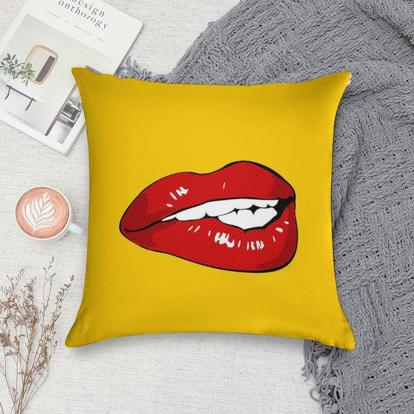 Sexy Biting Lips Throw Pillow Face Mask Soft Easy Maintenance Throw Pillow